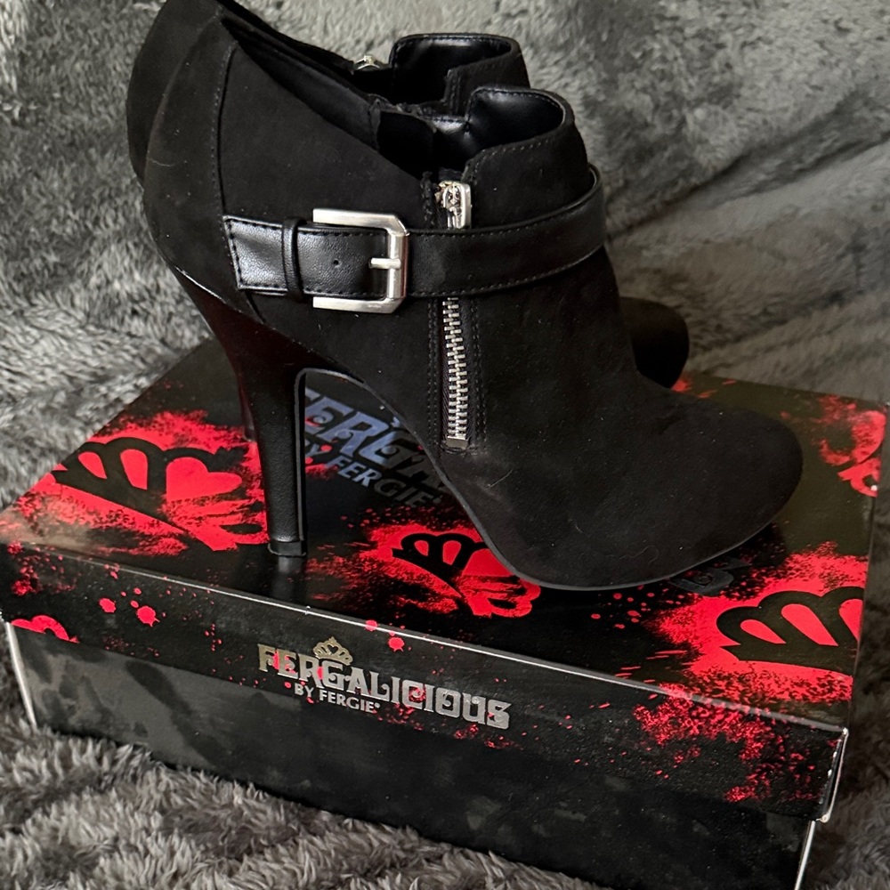 Fergalicious Black Heeled Boots with Buckle